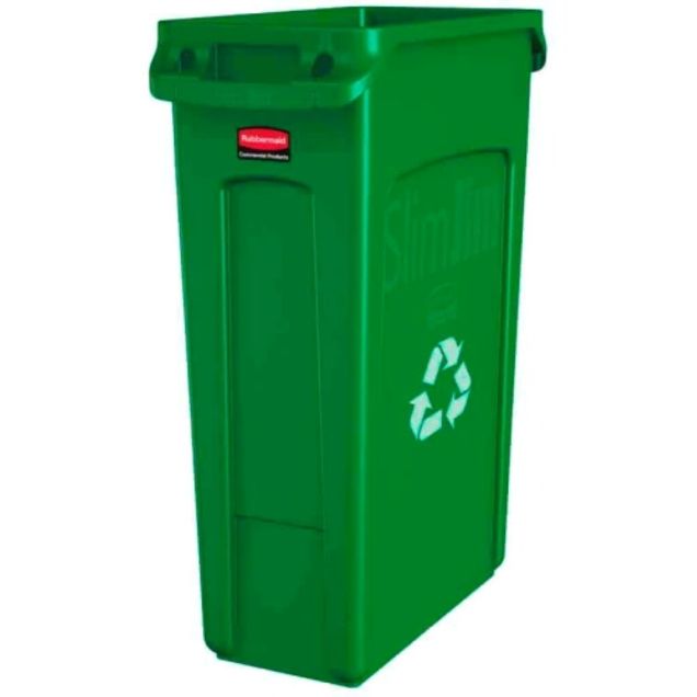 Slim Jim Container mit Luftschlitzen 87 Liter Grün mit Recycling-Symbol