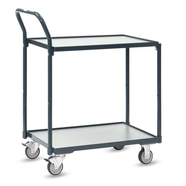 Leichter Tischwagen Fetra 200kg mit 2 Holzablagen und Schiebegriff 740x480mm anthrazit