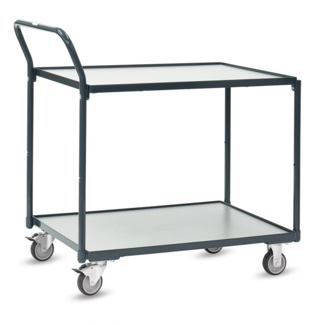 Leichter Tischwagen Fetra 200kg mit 2 Holzablagen und Schiebegriff 910x610mm anthrazit