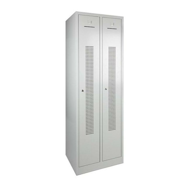2-türiger Garderobenschrank 1800x600x500 mm (hxbxt) grau auf Sockel perforiert Hangoogverschluss