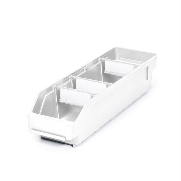 Lagerbehälter 4012 weiß mit 3 Trennwänden und 4 Etiketten 400x120x95mm (HxBxT)