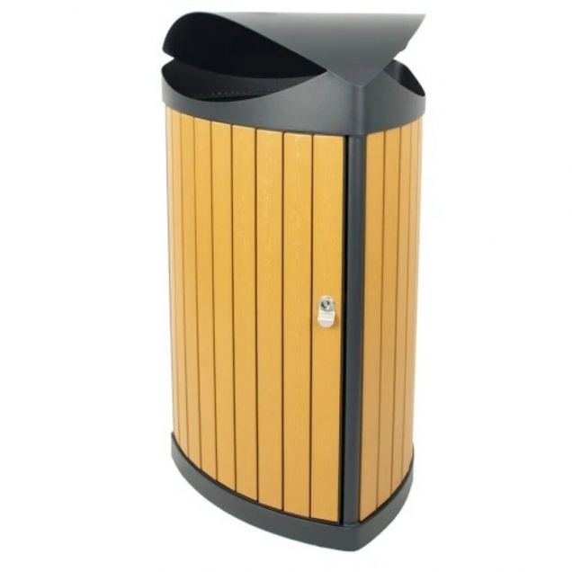 Dreieckiger Abfallbehälter 60 Liter Holzoptik