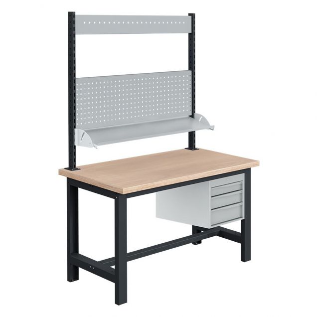 Arbeitstisch mit Schubladenschrank Sofame Multiplex 40mm 1500x750x840mm 1500kg Anthrazit