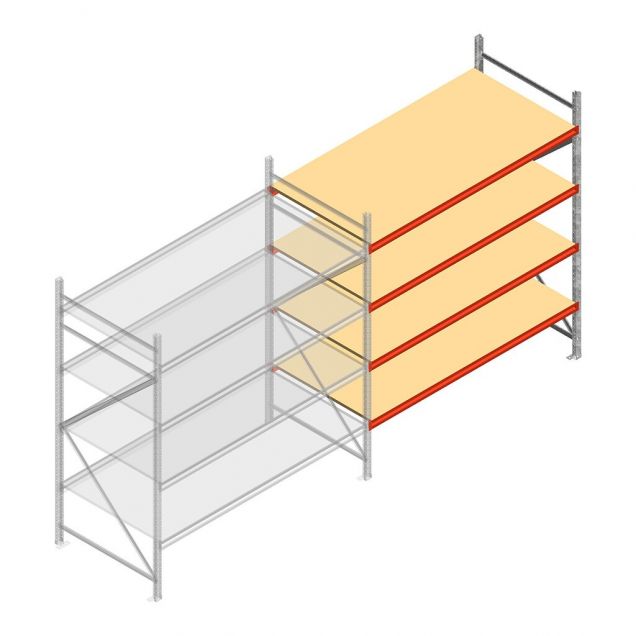 Weitspannregal AR 2500x2700x1000 mm (hxbxt) 4 Ebenen verzinkt Anbauregal