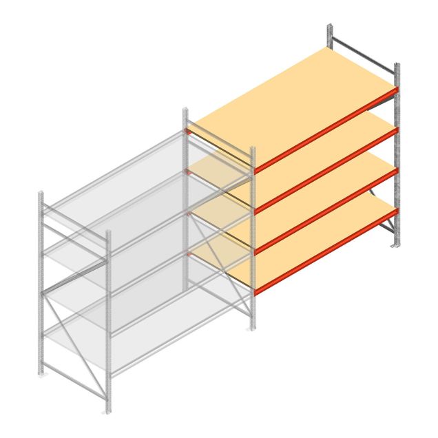 Weitspannregal AR 2500x2700x1000 mm (hxbxt) 4 Ebenen verzinkt Anbauregal mit vormontierten Rahmen