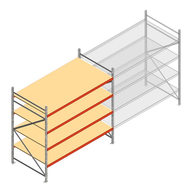Weitspannregal AR 2500x2700x1200 mm (hxbxt) 4 Ebenen verzinkt Anfangsregal mit vormontierten Rahmen