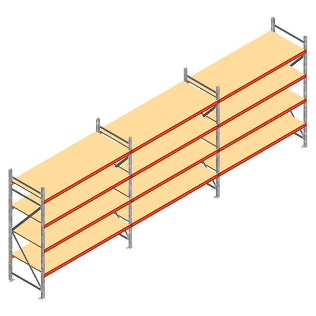 Vorteilsreihe Weitspannregal AR 2500x5750x900 mm (HxBxT) 4 Ebenen mit Vormontierten Rahmen