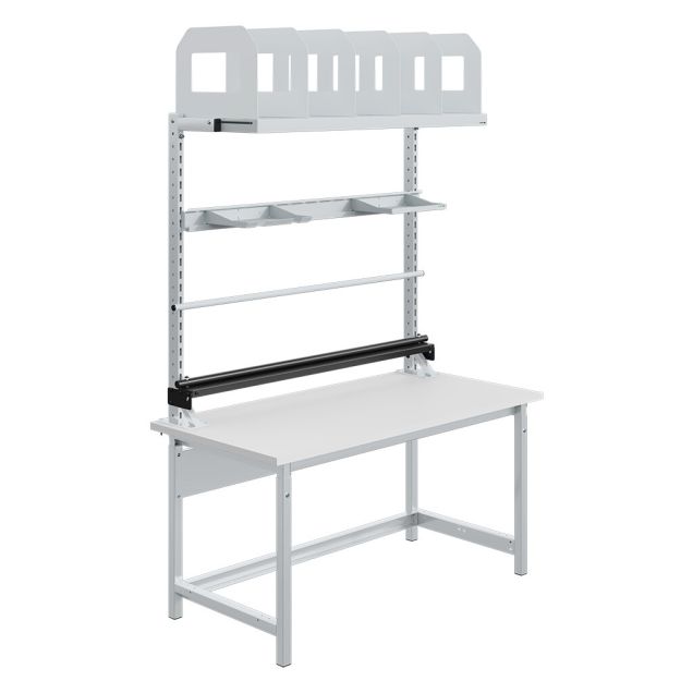 Höhenverstellbarer Arbeitsplatz mit Halter SOFAME Melamin 28mm 1500x750x768-1048 mm 300kg Grau