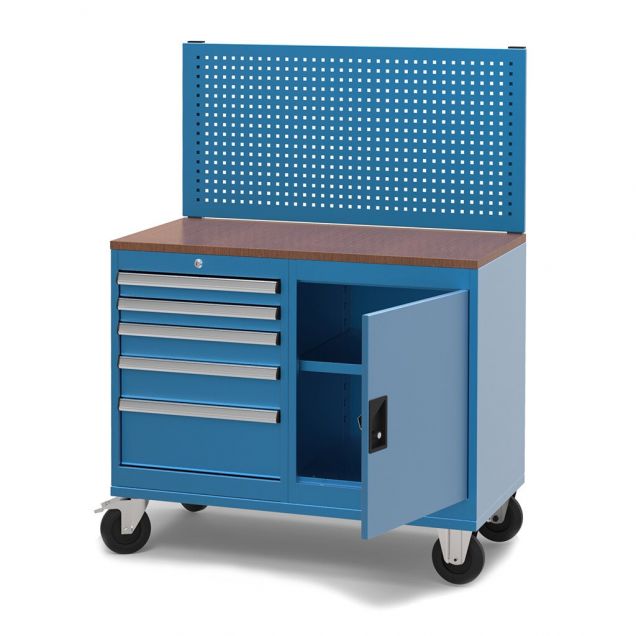 Mobile Werkbank mit Werkzeugwand und 5 Schubladen 1570x1120x570 mm (hxbxt)