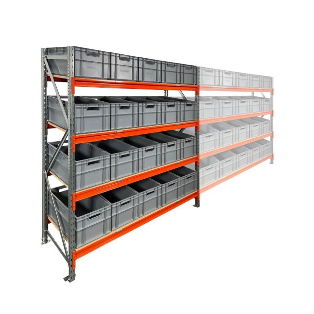 Fächerschrank AR 2000x2250x600 mm (hxbxt) 4 Ebenen mit 20 Euronormbehältern Anfangsregal