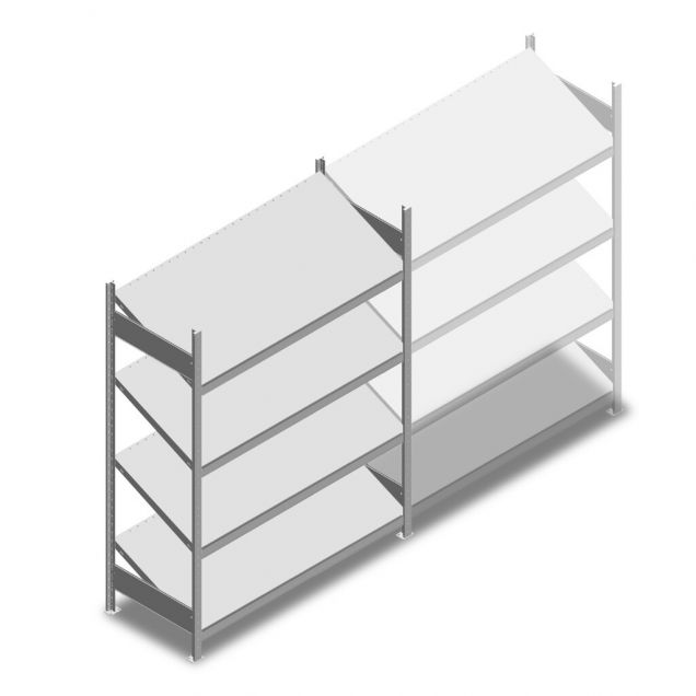 Fachbodenregal mit schrägen Fachböden Heavy Duty 2000x1300x600mm (hxbxt) 4 Ebenen 150 kg Anfangsregal