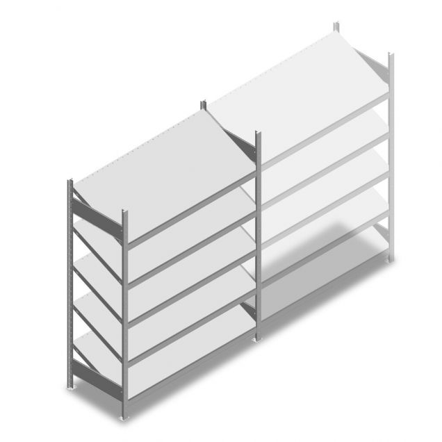 Fachbodenregal mit schrägen Fachböden Heavy Duty 2000x1300x600mm (hxbxt) 5 Ebenen 150 kg Anfangsregal