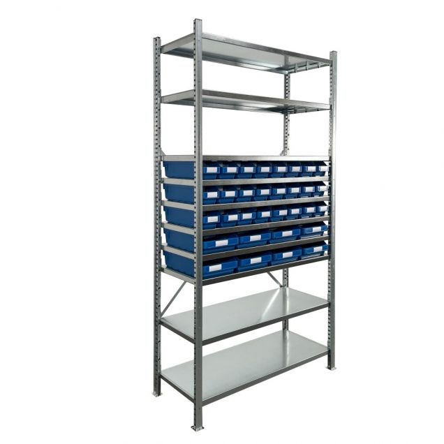Fächerschrank 2.000x1.000x400mm mit 32 Behältern / 128 Positionen Blau