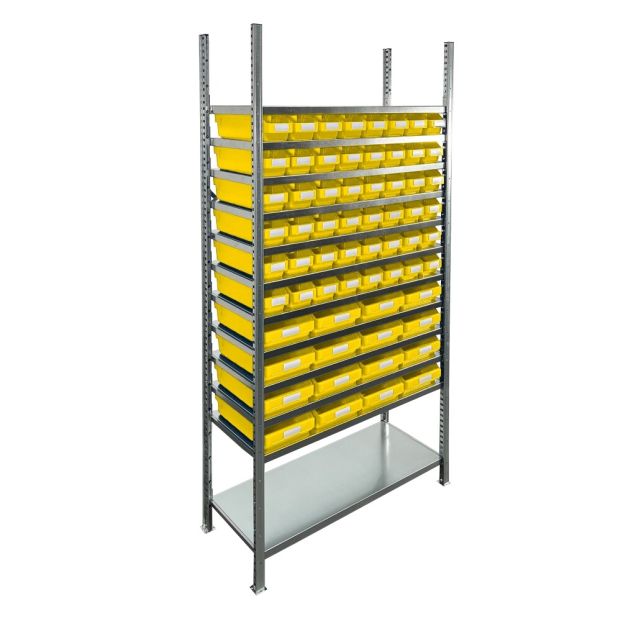 Behälterregal 2.000x1.000x400mm mit 64 Lagerbehältern / 256 Positionen Gelb