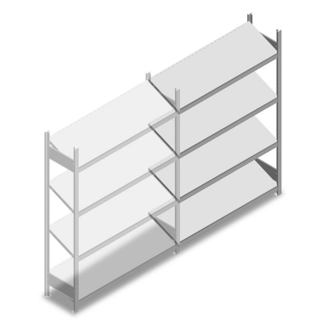 Fachbodenregal mit schrägen Fachböden Heavy Duty 2000x1300x400mm (hxbxt) 4 Ebenen 150 kg Anbauregal