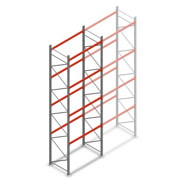 Palettenregal AR T2 6000x1850x1100mm (hxbxt) 4 Ebenen 2530kg/Eb. Anfangsregal mit vormontierten Rahmen
