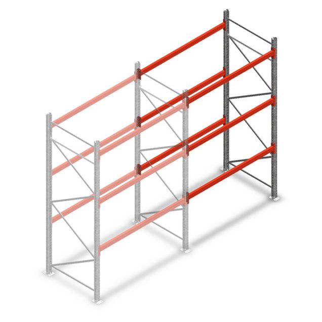 Palettenregal AR T2 3000x1850x1100 mm (HxBxT) 3 Ebenen 2530kg/Ebene Anbauregal mit vormontierten Rahmen