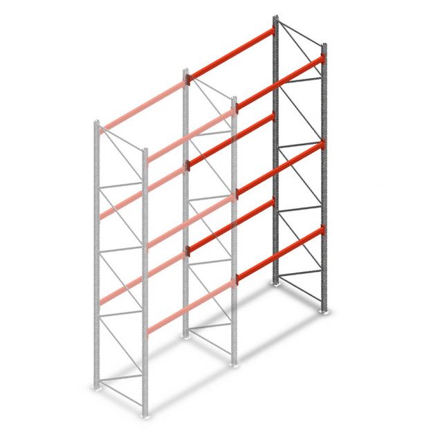 Palettenregal AR T2 5000x1850x1100mm (hxbxt) 3 Ebenen 2530kg/eb Anbauregal mit vormontierten Rahmen