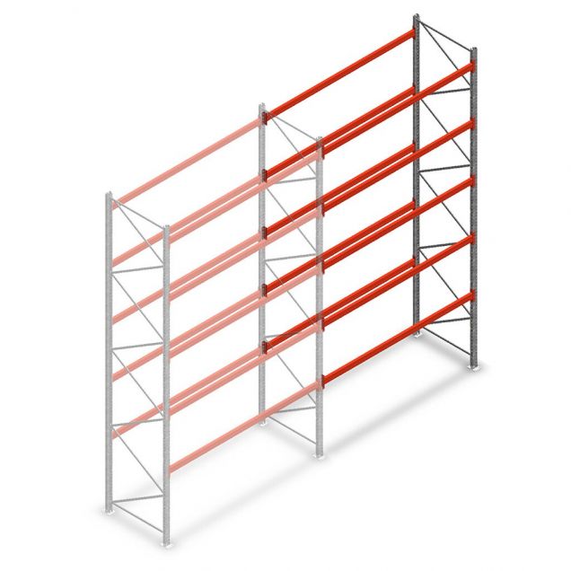 Palettenregal AR T2 5000x2700x1100mm (hxbxt) 5 Ebenen 1820kg/Eb. Anbauregal mit vormontierten Rahmen