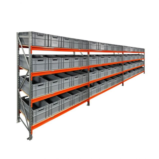 Vorteilsreihe Fächerschrank AR 2000x6950x600 mm (hxbxt) 4 Ebenen mit 60 Euronormbehältern