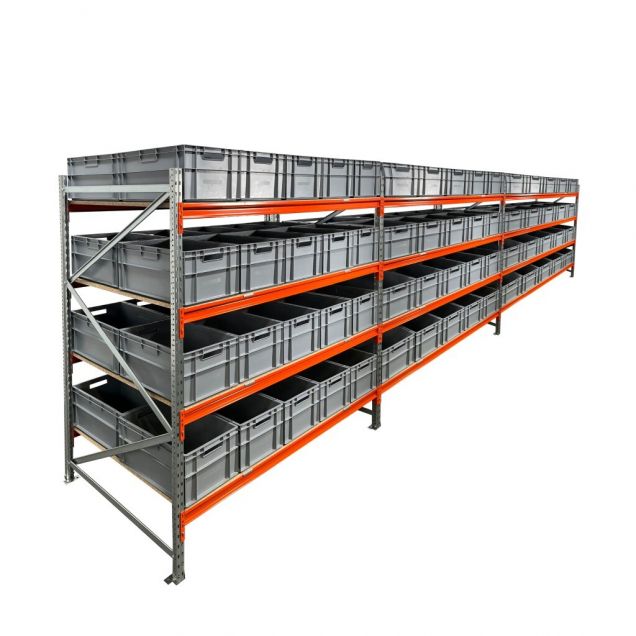 Vorteilsreihe Fächerschrank AR 2000x6950x1200 mm (hxbxt) 4 Ebenen mit 120 Euronormbehältern