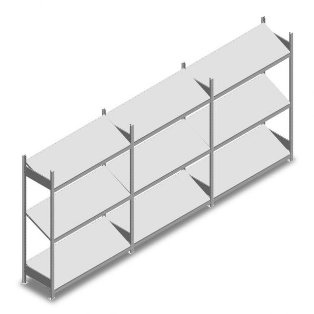 Vorteilsreihe Fachbodenregal mit schrägen Fachböden Heavy Duty 2000x3900x500mm (hxbxt) 3 Ebenen 150 kg