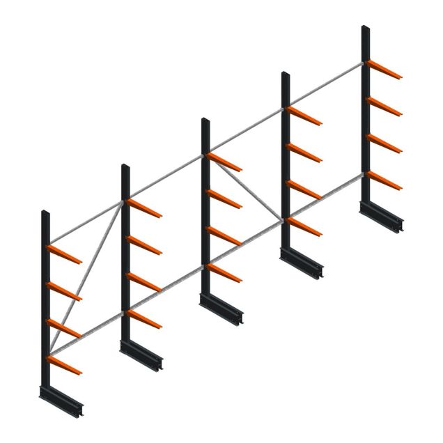 Vorteilsreihe leichtes Kragarmregal BR einseitig 2500x5100x500 mm (hxbxt) 4 Ebenen