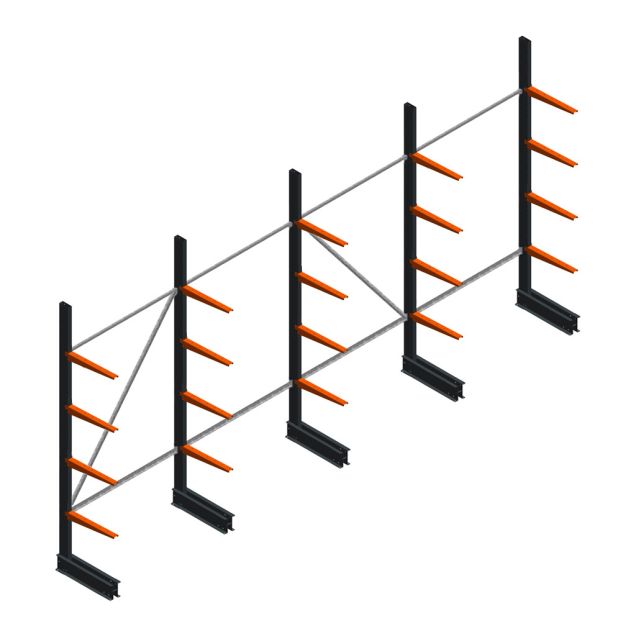 Vorteilsreihe leichtes Kragarmregal BR einseitig 2500x5100x500 mm (HxBxT) 4 Ebenen