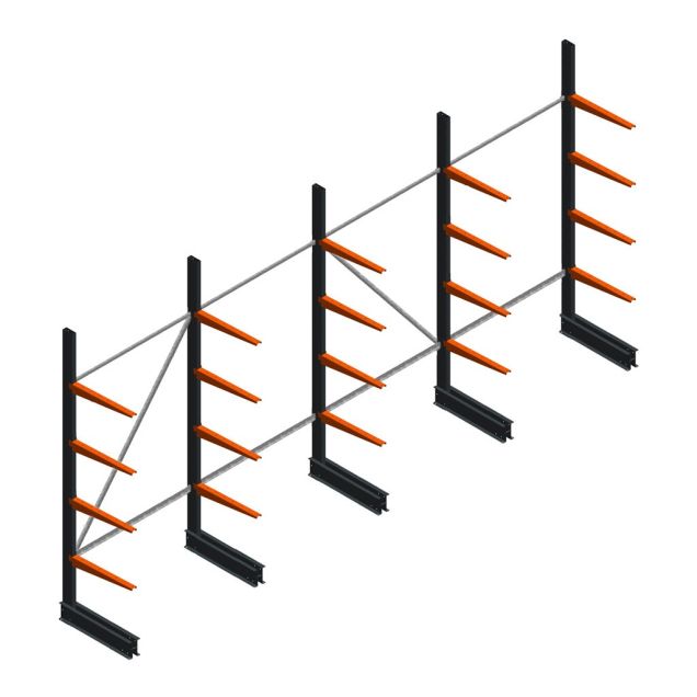 Vorteilsreihe leichtes Kragarmregal BR einseitig 2500x5100x600 mm (hxbxt) 4 Ebenen