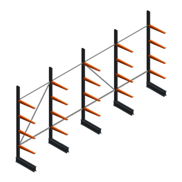 Vorteilsreihe leichtes Kragarmregal BR einseitig 2500x5100x600 mm (HxBxT) 4 Ebenen