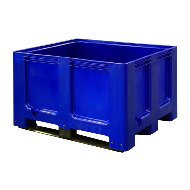 Palettenbox Blockpalettenformat 1200x1000x760 mm (lxbxh) auf 3 Kufen blau