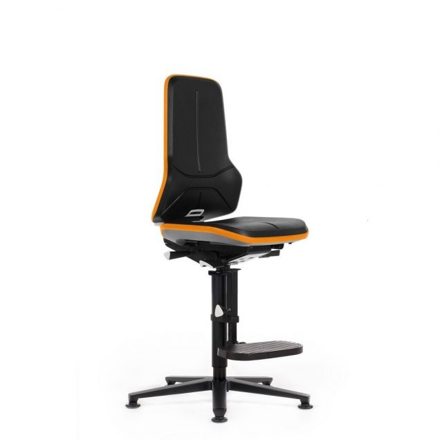 Bimos Arbeitsstuhl Neon mit Gleitern und Fußstütze in Orange