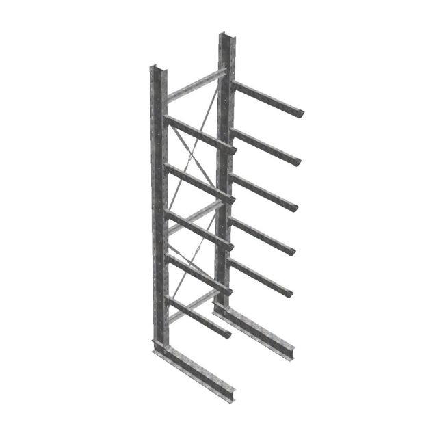 Schweres Kragarmregal thermisch verzinkt einseitig 4500x1200x1200 mm (HxBxT) 5 Ebenen Grundregal