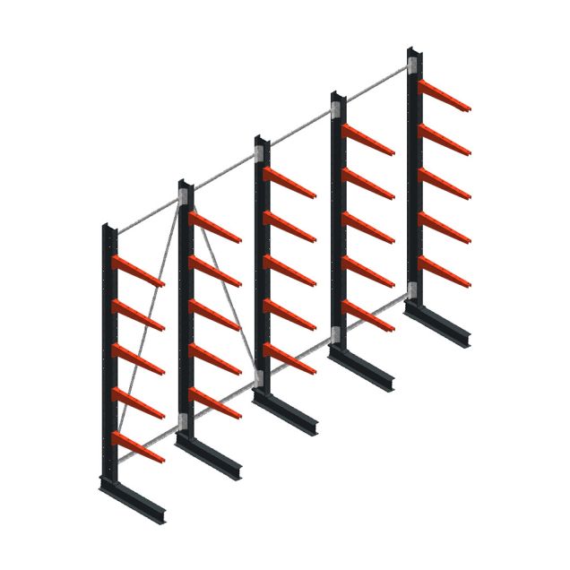 Vorteilsreihe medium Kragarmregal einseitig 3000x4000x600mm (HxBxT) 5 Ebenen 425/Arm