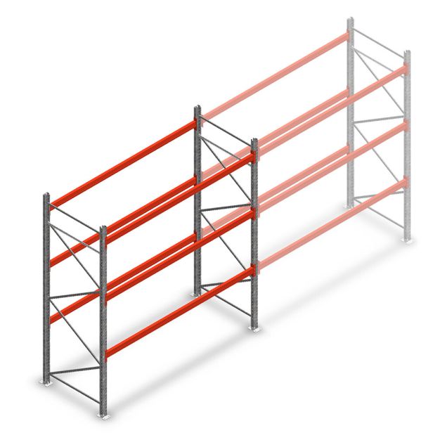Palettenregal AR T2 2500x2700x1100mm (HxBxT) 3 Ebenen 2844kg/Eb. Grundregal mit vormontierten Rahmen