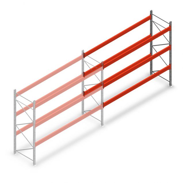 Palettenregal AR T2 3000x3600x1100mm (hxbxt) 3 Ebenen 2252kg/pro Ebene Anbauregal