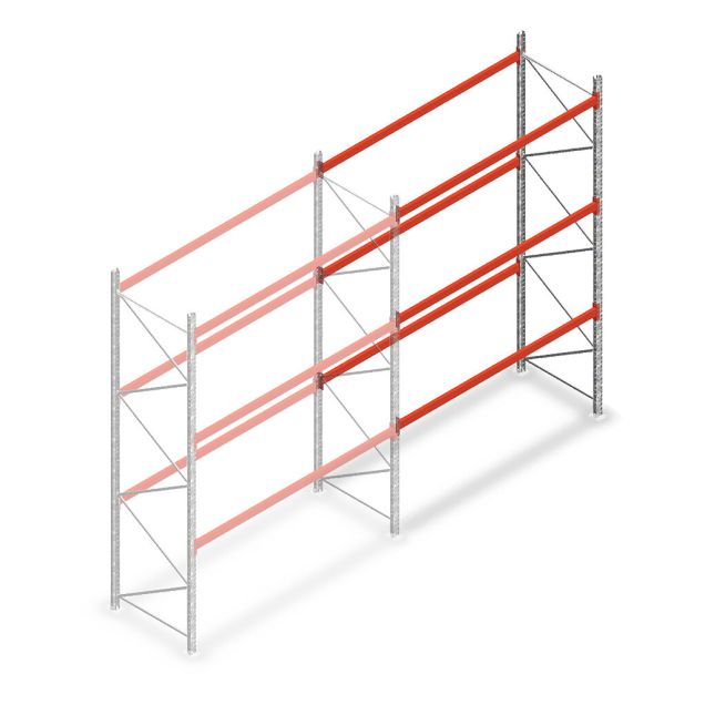 Palettenregal AR T2 4000x2700x1100 mm (HxBxT) 3 Ebenen 2844kg/Eb. Anbauregal mit vormontierten Rahmen