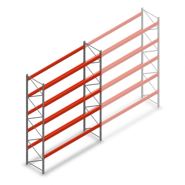 Palettenregal AR T2 5000x3600x1100mm (hxbxt) 5 Ebenen 2252kg/Eb. Anfangsregal mit vormontierten Rahmen
