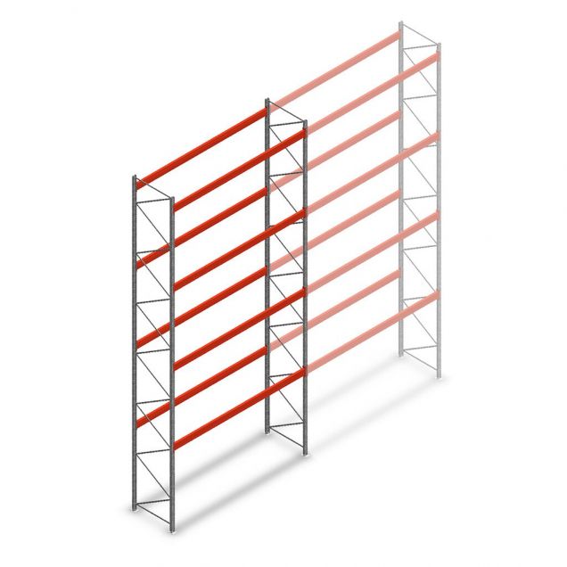 Palettenregal AR T2 8000x3600x1100mm (hxbxt) 4 Ebenen 3004kg/Eb. Anfangsregal mit vormontierten Rahmen