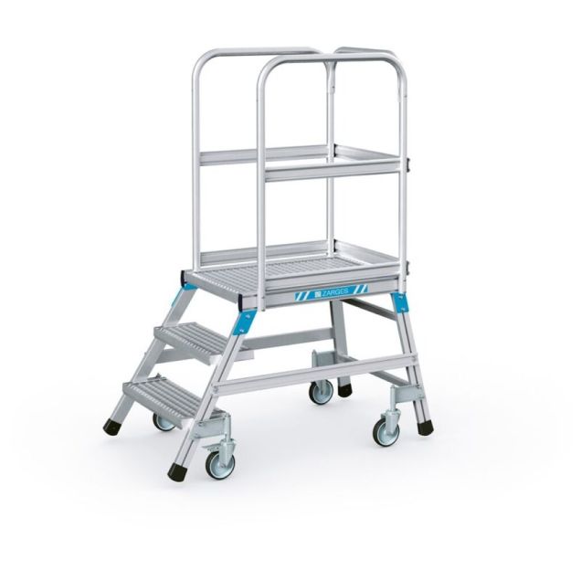 Fahrbare Plattformtreppe Zarges mit Gitterroststufen einseitig 3 Stufen 720 mm