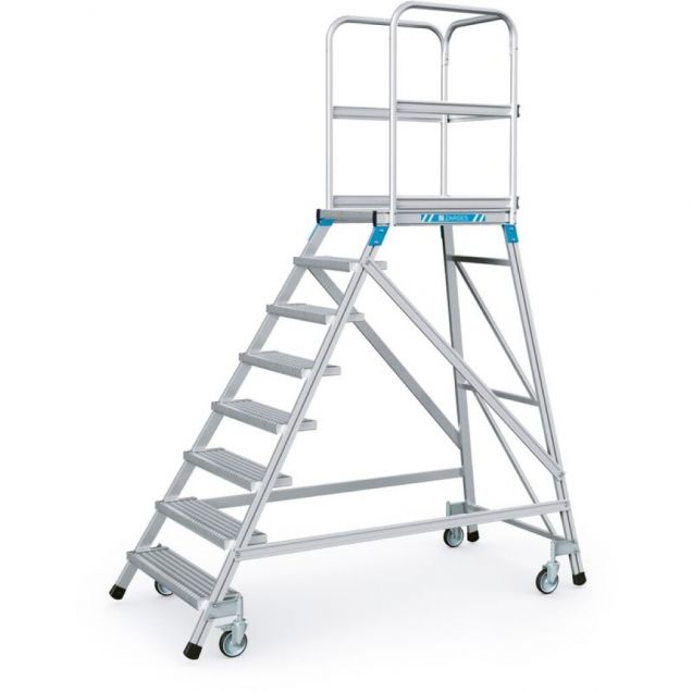 Fahrbare Plattformtreppe Zarges Riffelstahl - 8 Stufen 1920 mm