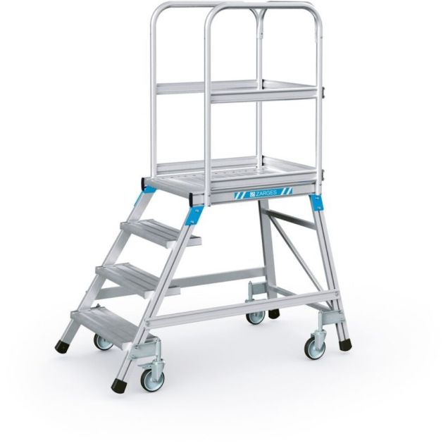 Fahrbare Plattformleiter Zarges Aluminium einseitig 4 Stufen 960 mm