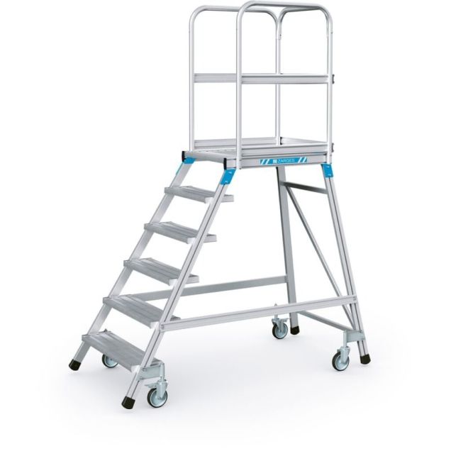 Fahrbare Plattformleiter Zarges Aluminium einseitig 6 Stufen 1440 mm