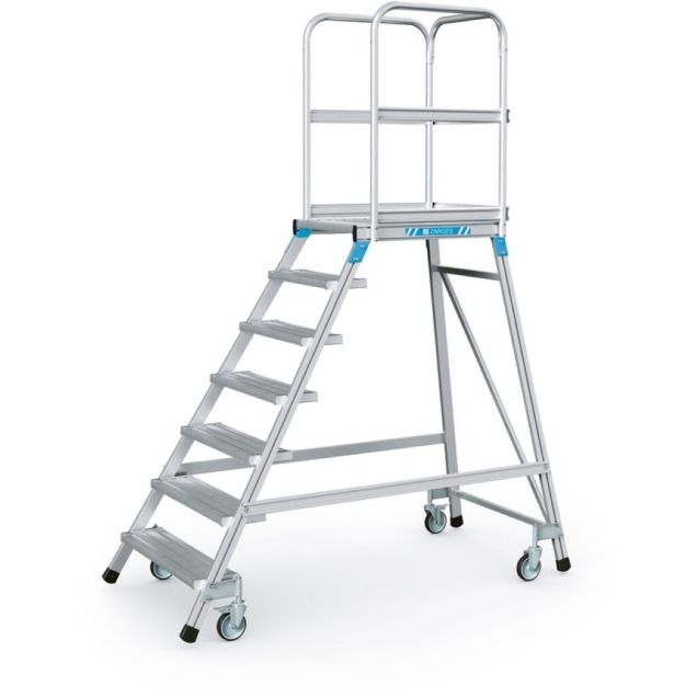 Fahrbare Plattformleiter Zarges Aluminium einseitig 7 Stufen 1680 mm