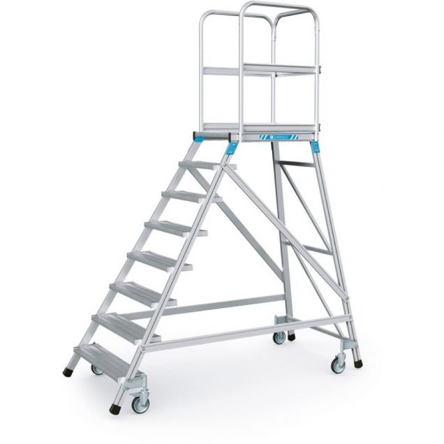 Fahrbare Plattformtreppe Aluminium Zarges 8 Stufen Plattformhöhe 1920 mm