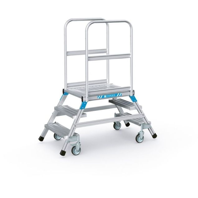 Fahrbare Plattformtreppe Zarges Aluminium beidseitig begehbar 2x3 Stufen 720 mm
