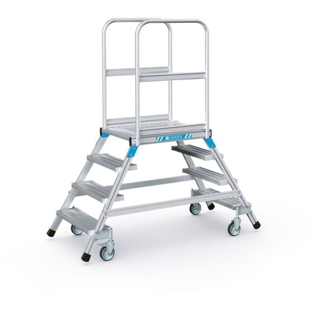 Fahrbare Plattformtreppe Zarges Aluminium doppelt 2x4 Stufen 960 mm