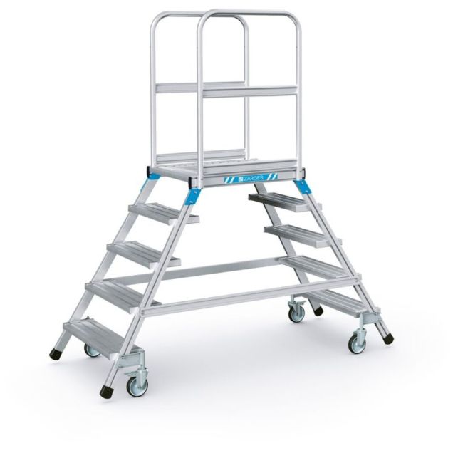 Fahrbare Plattformtreppe Zarges Aluminium beidseitig 2x5 Stufen 1200 mm
