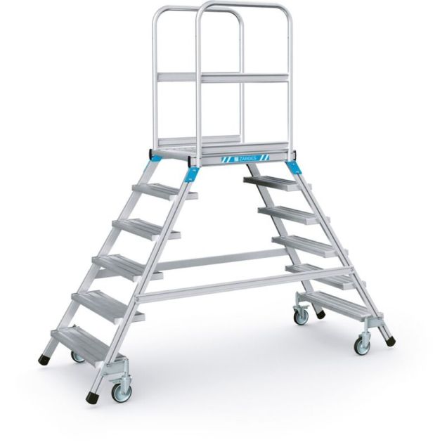 Fahrbare Plattformleiter Zarges Aluminium doppelt 2x6 Stufen 1440 mm
