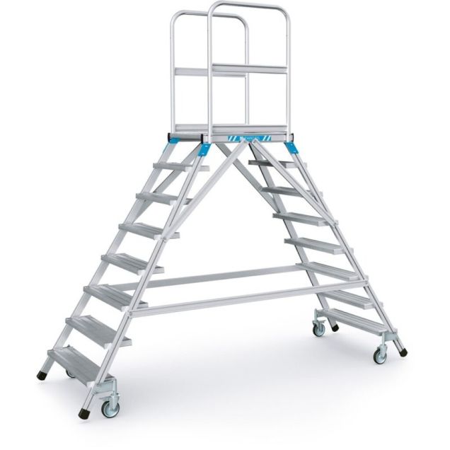 Fahrbare Plattformtreppe Zarges Aluminium, doppelt, 2x8 Stufen, 1920 mm